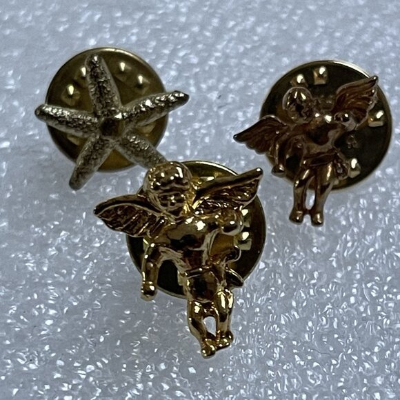 Vintage Gold Tone Angel Starfish Butterfly Lapel Hat Pin Brooch 4 Pieces - Picture 3 of 4